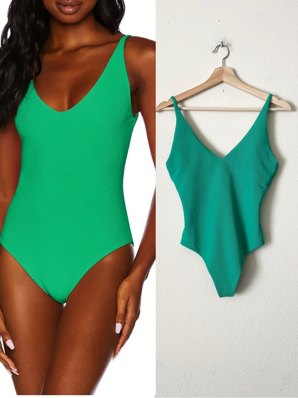 Beach Riot SMALL Reese ribbed one piece swimsuit in Technicolor Green